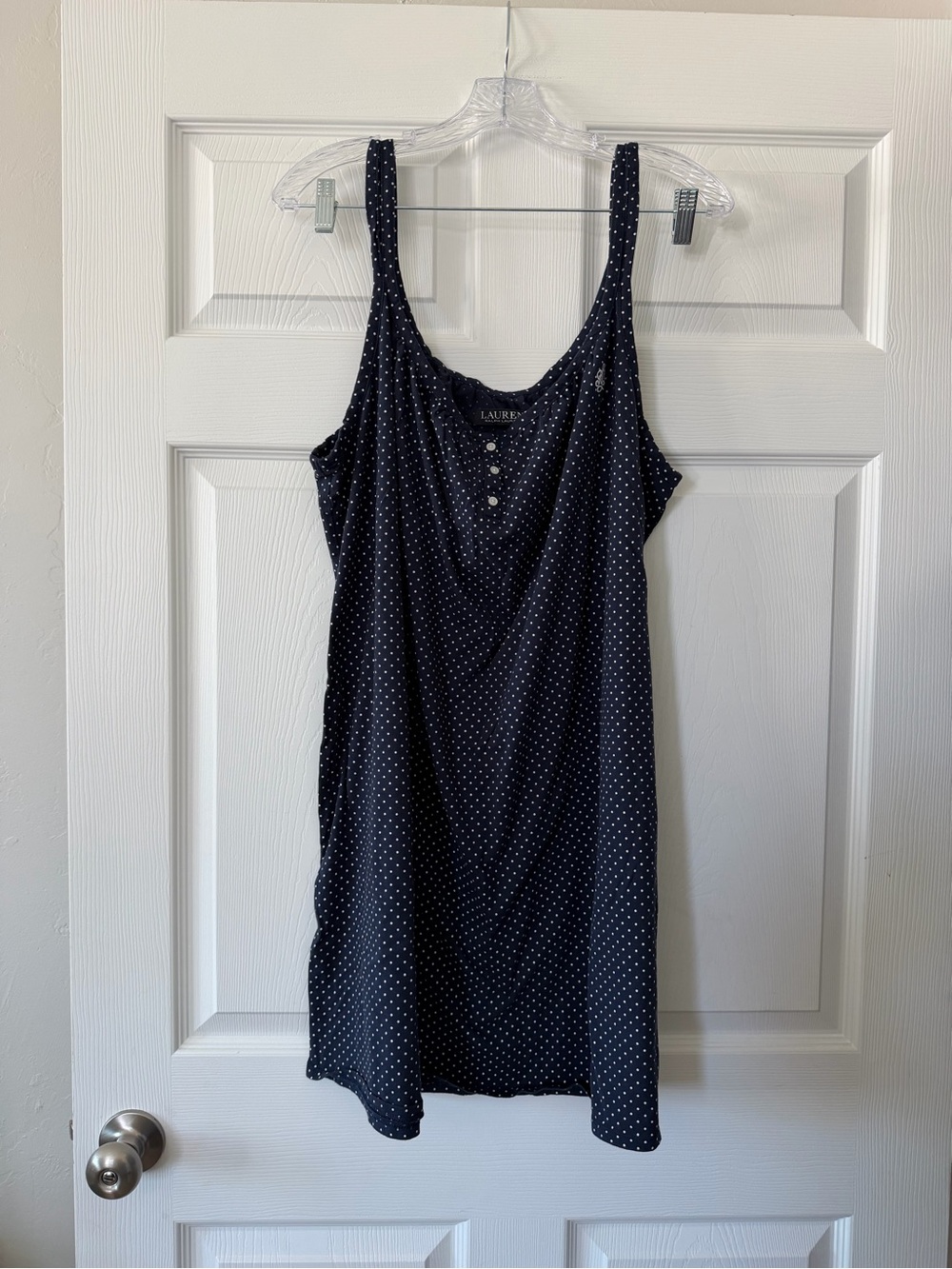 Lauren Ralph Lauren 2X Navy White Polka Dot Nightgown